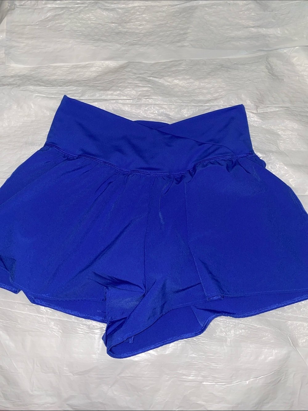 90 Degree By Reflex Royal Blue Crossover Waist Active Shorts